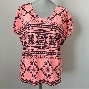 Forever 21 Neon Orange Tribal Print Top